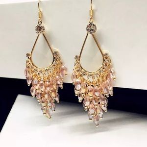 Bohemian Crystal Bugle Bead Waterfall Earrings